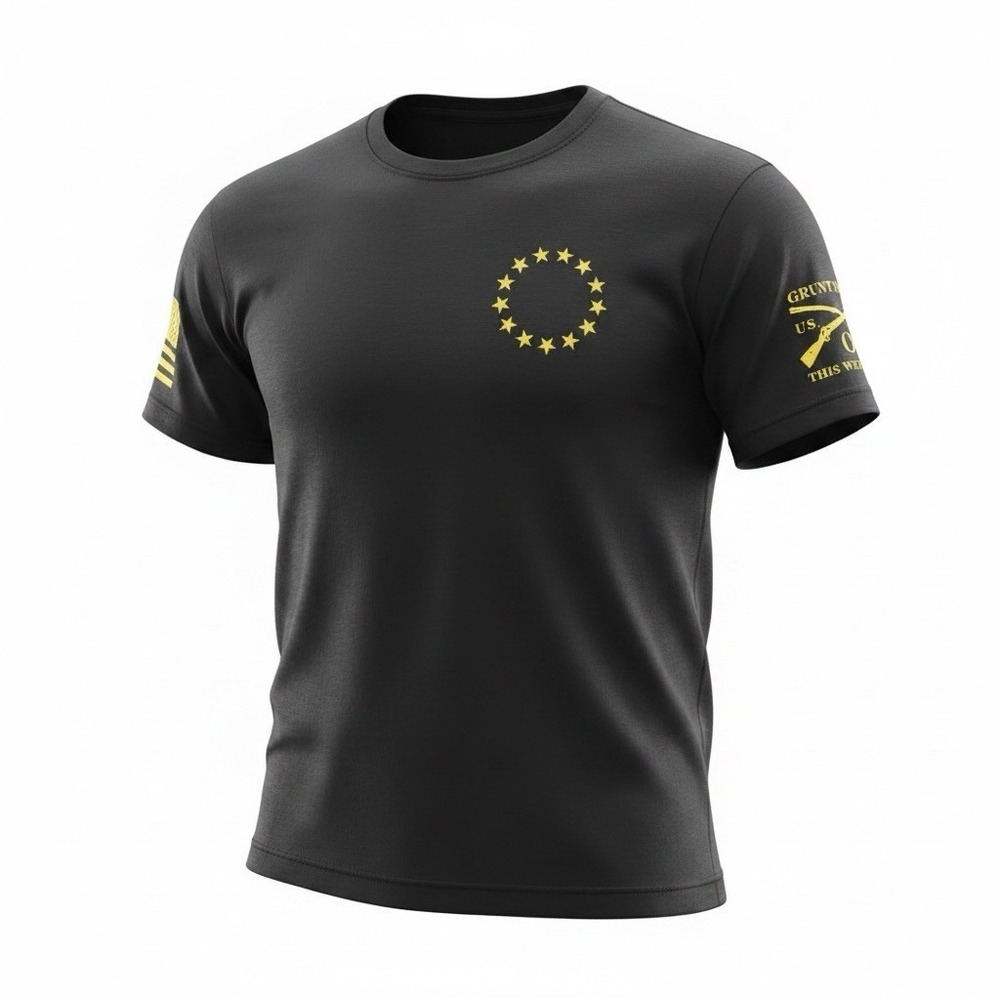 GRUNT Style FLAG/Gun Motif Black T Shirt XXL